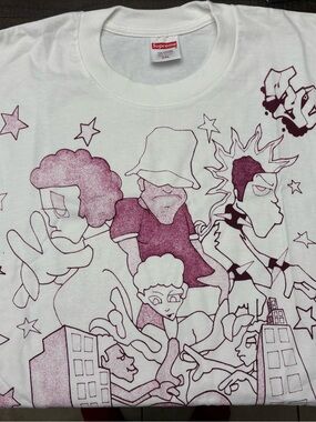 Supreme Downtown (RARE GRAIL) 
White Tee with Maroon Cartoon Graphic